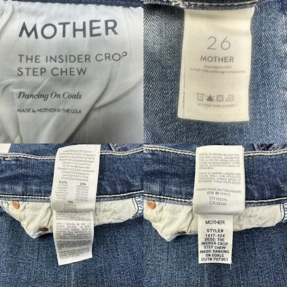 Mother The Insider Crop Stew Chew Jeans Size 26 In Dancing on Coals Distressed - Picture 13 of 16